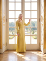 Robe de soirée musulmane grande taille en tissu mousseline avec taille naturelle