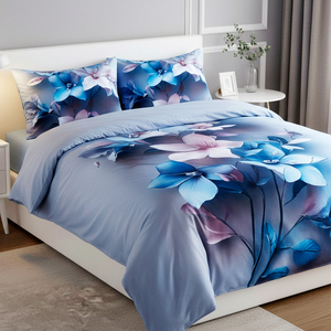 ชุดเครื่องนอนลายดอกไม้สีน้ำเงินม่วงสุดหรูจากโปแลนด์ 3 ชิ้น ปลอกผ้านวมลายดอกไม้ขนาดใหญ่ จัดส่งแบบดรอปชิปปิ้งในยุโรป - Product Image 2
