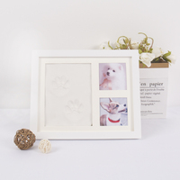 Cadre photo commémoratif carré en bois de pin massif fait main avec empreinte de patte pour animaux de compagnie, design créatif pour table et tableau de bord
