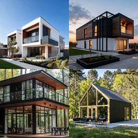 Maisonnette Modulaire Préfabriquée à Toit en Queue de Ruche Personnalisée OEM, Entièrement Vitrée, en Bois et Acier, Isolée Thermiquement, pour Projet de Villa Forestière ou de Complexe Hôtelier