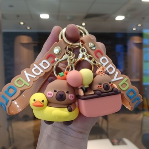 Wholesale Manufacturer 3D PVC Plastic Kids Cute Cartoon Designer Car Key Chain Ring Creative Capybara <b>Keyring</b> Keychain - Product Image 3