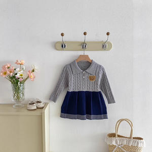 Robes pour bébés filles, nouvelle collection Printemps 2026, <span class=keywords><strong>pull</strong></span> tricoté style princesse, imprimé ours tendance, appliqué en coton, style universitaire - Product Image 2