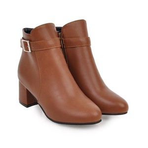 Zapatos Elegantes para Mujer 2026, Botines Cómodos de PU Marrón con Punta Redonda y Hebilla Metálica, para Paseos Diarios por la Ciudad - Product Image 1