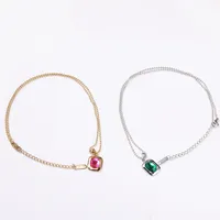 Collier pendentif élégant en acier inoxydable avec double chaîne fine et zircon coloré incrusté, pour femme, bijou décontracté au quotidien