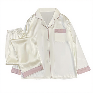 Conjunto de Pijama de Satén con Cintura Elástica, Simple y Elegante, para Primavera, Verano y Otoño, Color Liso, Ropa de Dormir para Mujer - Product Image 1