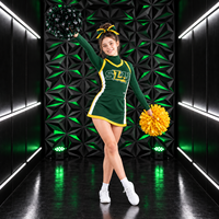 Tenue de cheerleading personnalisée pour filles, vert et jaune, ensemble jupe et haut à manches longues, pour compétition d'équipe, fabricant en gros