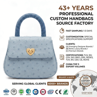 Sac à main chic pour femme en cuir d'autruche gaufré bleu poussière avec poignée supérieure, rabat à fermoir torsadé en forme de cœur personnalisé, idéal pour le quotidien, fabrication OEM sur mesure