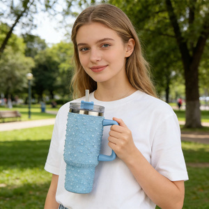 <span class=keywords><strong>Thermos</strong></span> isotherme en acier inoxydable de 40 oz, style perle, avec poignée et couvercle, paille, grande capacité, pour femmes, 6-12 h - Product Image 4