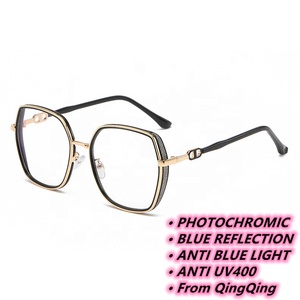 Gafas Fotocromáticas para Mujer, Anti-luz Azul, Lentes Fotocromáticas, Montura con Diamantes Brillantes, Hexagonales Metálicas Extra Grandes, Color Crema 2026 - Product Image 3