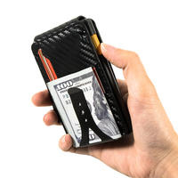 Dompet Kartu Bisnis Pria Minimalis Tipis Anti RFID Casekey, Bahan Serat Karbon, Lipat Vertikal, Magnetik, Pintar