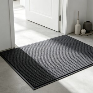 Polyester Doormat Rectangle Dark Gray Stripe Non Slip Floor <b>Mat</b> for Entrance Door <b>Large</b> Area Coverage - Product Image 1
