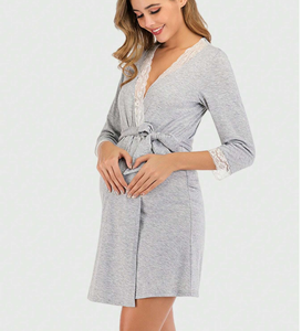 ชุดคลุมท้อง เสื้อผ้าสำหรับหญิงตั้งครรภ์ ชุดเดรสลูกไม้แบบชิ้นเดียว ชุดนอนแฟชั่นแบบเย็บต่อผ้า พร้อมสายคาดเอว ชุดเดรสสำหรับหญิงตั้งครรภ์ - Product Image 2