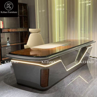 Bureau de direction de luxe avec plateau en placage de bois, éclairage LED, table de bureau moderne pour PDG, directeur, bureau de patron
