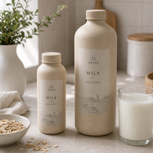 Botella de Papel Reciclable Ecológica Personalizada de 1000 ml para Productos Lácteos de Leche Orgánica, Envase de Grado Alimenticio de Alta Barrera Moldeado con Pulpa - Product Image 1