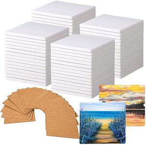 Carreaux en céramique blanche non émaillée pour artisanat, sous-verres avec autocollants en liège et support de sous-verre en métal noir de qualité supérieure - Product Image 1