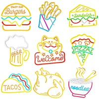 Enseigne lumineuse LED néon en forme de hamburger, thé au lait, frites, ramen, poulet frit pour stand publicitaire et décoration de marché nocturne