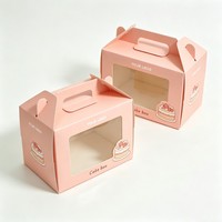 Cajas de cartón ecológicas con ventana transparente y asa para pasteles de cumpleaños de color rosa, muffins y bizcochos suizos
