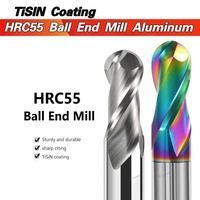 HRC55 2-Flauta DLC Recubierto de carburo CNC Fresado Molino de extremo de bola Fresa de extremo cuadrado Broca de enrutador para aluminio