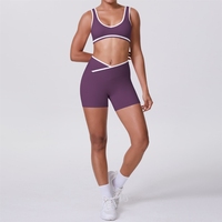 Ensemble de yoga moulant brossé double face contrastant avec taille croisée pour femme – Tenue de sport 2 pièces pour l'entraînement, la course et le fitness