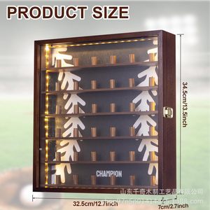 Wooden Baseball Ring <b>Display</b> Box Solid Wood <b>Wall</b> Mounted 6 Tier Shelf Storage <b>Case</b> For Sports Champion Rings - Product Image 4