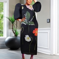 Robe plissée élégante à manches lanternes et col rond pour femme, style décontracté, mode bureau européenne et américaine, pour usage quotidien, vente en gros