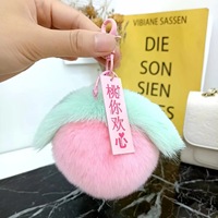Boutique Véritable Fourrure Porte-clés Pendentif Rex Lapin En Peluche Fruit Collection-Persimmon Raisin Pomme Pêche Livre Sac Pendentif Cadeau