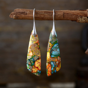 Pendientes de Piedra Natural Estilo Bohemio, Forma de Lágrima, Coloridos, Joyería para Fiesta, Accesorio de Moda - Product Image 1