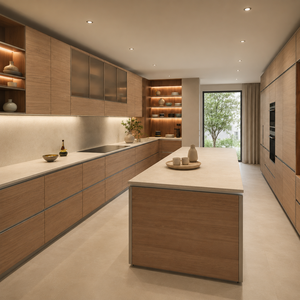 Gabinetes <span class=keywords><strong>de</strong></span> Cocina Personalizados en Chapa <span class=keywords><strong>de</strong></span> Madera Marrón con Isla <span class=keywords><strong>de</strong></span> Cocina Larga y Almacenamiento en Pared <span class=keywords><strong>de</strong></span> Madera - Product Image 5