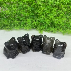 Venta al por mayor de cristal natural de ágata volcánica lindo pequeño gato adorno de cristal - Product Image 2