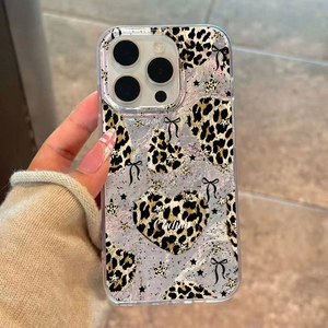 Capa de Celular Antichoque com Estampa de Coração, Leopardo e Laço para <span class=keywords><strong>iPhone</strong></span> 16 Plus, 17 Air, Pro Max - Capa Traseira Protetora - Product Image 1