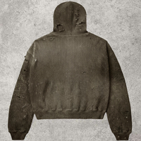Sweat à capuche zippé surdimensionné en maille gaufrée épaisse délavée à l'acide avec logo en strass, style vintage et effet vieilli, pour le streetwear