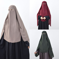 Niqab Khimar en Chiffon à Trois Couches avec Cordons et Boutons pour le Nez, Vêtement Islamique, Voile pour Femmes Musulmanes, Couvre-Visage pour Ramadan et Aïd