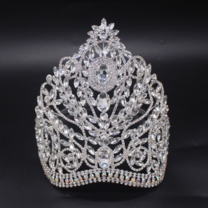 Couronnes de concours de beauté en cristal AB argentées de 10 pouces, couronnes de gagnante en diamant scintillant rose pour femmes, vente en gros d'usine - Product Image 4