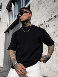 T-shirts en coton biologique épais avec logo imprimé sur le col, t-shirts vierges personnalisés de haute qualité, t-shirt surdimensionné pour homme - Product Image 2