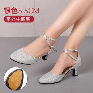 Shuo femmes 5.5cm et 3.5cm talon haut sandales de danse latine femme à la mode confortable brillant or argent violet <span class=keywords><strong>chaussures</strong></span> de danse - Product Image 2