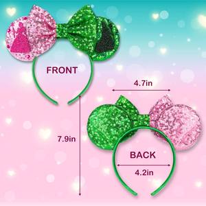 Diadema Navideña con Orejas de Ratón y Lazo Verde y Rojo con Lentejuelas, Accesorio para el Cabello para Niños, Decoración para Fiestas Navideñas - Product Image 3