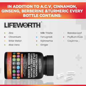 LIFEWORTH Ceylon Cinnamon Turmeric Apple Cider Vinegar <strong>Ginseng</strong> Berberine Plus Bitter Melon Gymnema Milk Thistle Fenugreek <strong>Caps</strong> - Product Image 4