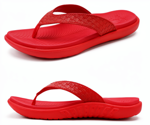 KuaiLu Women's Leather Flip Flops Yoga Mat Comfortable Sport Walking Arch Support Slip-on Waterproof Summer <b>Sandals</b> Size 9 Red - Product Image 1