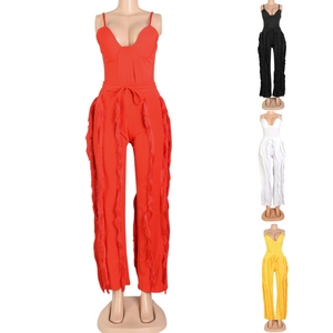 Ensemble tendance pour femmes en 2 pièces, haut camisole avec bordure à franges et pantalon large, <span class=keywords><strong>tenue</strong></span> décontractée pour tous les jours, ensemble assorti <span class=keywords><strong>de</strong></span> mode africaine - Product Image 4