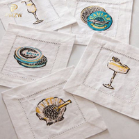 Serviettes en lin 100% brodées, monogramme personnalisé, ourlet festonné, blanc, mariage français, banquet, cocktail, dîner, vente en gros