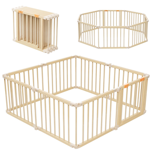 8 Panel Wooden Pet <strong>Playpen</strong> with Door Foldable Indoor Play Yard for <strong>Puppies</strong> Cats Small Animals - Product Image 1