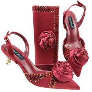 Lace-up Rose Rhinestone PVC <b>Pointed</b>-<b>toe</b> High-heeled <b>Mules</b> Women's Shoes Handbag Light Luxury Style Shoe and Bag Set - Product Image 4