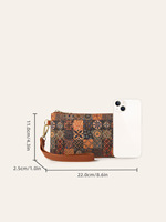 Tas Selempang Wanita Bahan Gabus Motif Vintage dengan Ritsleting, Cocok untuk Penggunaan Sehari-hari