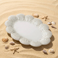 Assiette en céramique en forme de coquille de 14,75'' en porcelaine, plat à poisson en New Bone China, vaisselle de gros pour hôtels et restaurants, OEM ODM