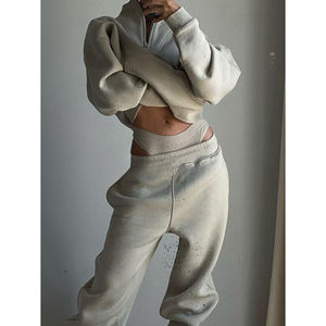 <span class=keywords><strong>2023</strong></span> printemps vêtements ensembles pour femmes tenue 2 deux pièces pantalons de survêtement fermeture éclair coton polaire Jogging survêtement survêtement à capuche ensemble - Product Image 1