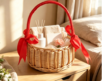 Panier en osier tressé à la main avec poignée en ruban rouge, capacité 3L, suspendable et empilable, design moderne pour Pâques, mariage, demoiselle d'honneur, maison
