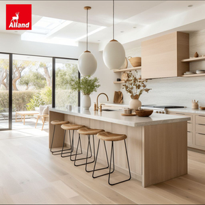 Armoires de cuisine en bois mélaminé de style minimaliste nordique Alland, couleur bois, style japonais, minimalisme scandinave, placage bois pour villa - Product Image 1