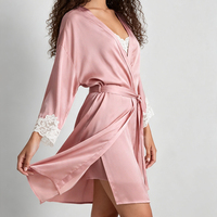 Robe de chambre en satin de soie QINSI pour femme, col en V, ceinture, poignets en dentelle, vêtements de nuit de luxe, robe de chambre personnalisée pour femme, chemise de nuit