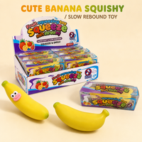 Jouet Squishy Banane Croustillante Forme Fruit Courbé Visages Drôles Jouets Anti-Stress à Presser Cadeau Boîte de Présentation 12 Pièces