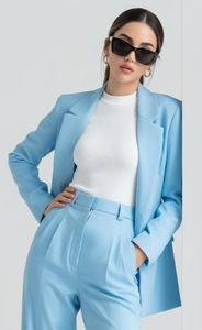 Conjunto de Traje Azul Cielo para Mujer, Blazer Elegante y Pantalones de Cintura Alta, Ropa de Oficina, Traje Formal para Fiesta, Corte Entallado Chic - Product Image 2